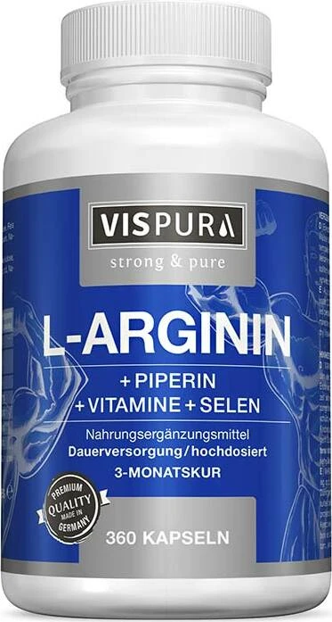 Vispura L-Arginin hochdosiert + Piperin + Vitamine + Selen Kapseln, 360 Stück