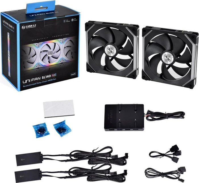 Lian Li Uni Fan SL140 RGB, schwarz, LED-Steuerung, Lüftersteuerung, 140mm, 2er-Pack