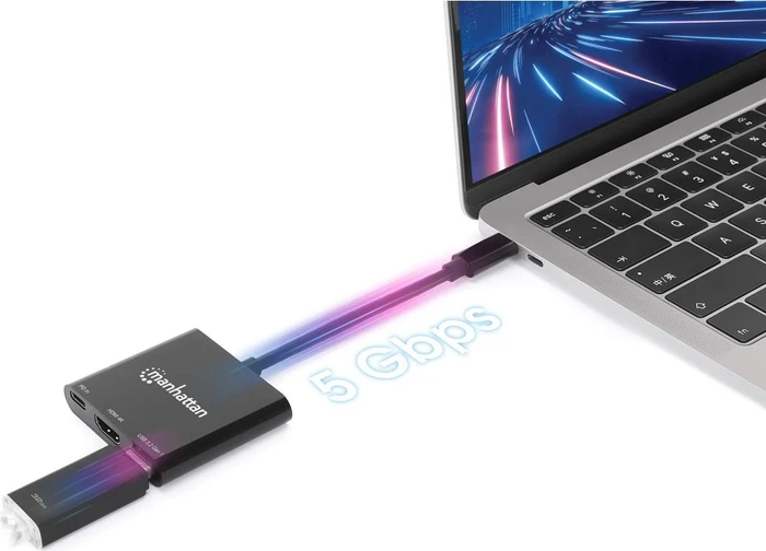 Manhattan USB-C to HDMI 3-in-1 Docking Converter with Power Delivery, USB-C 3.0 [Stecker]