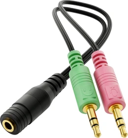deleyCON Y-Kabel 3.5mm Klinke [Buchse] auf 2x 3.5mm Klinke [Stecker], 4-polig, 0.2m