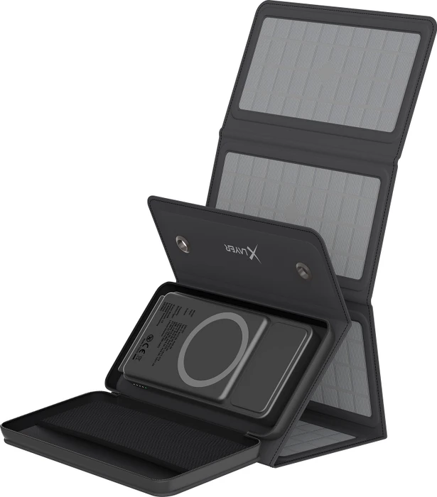 XLayer Powerbank Wireless 10000mAh 2-in-1 Solarpanel schwarz