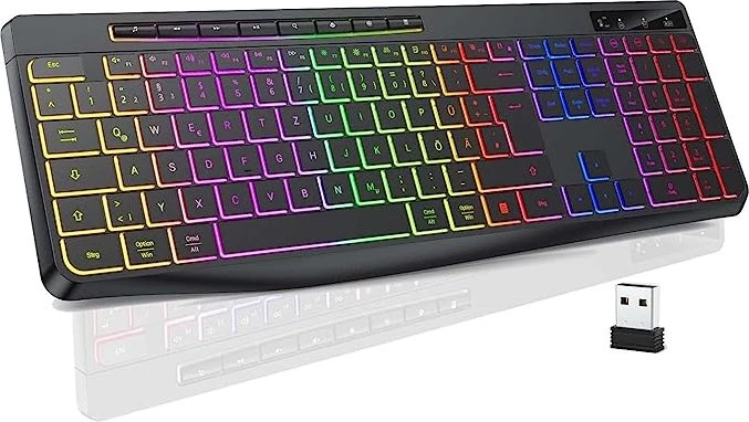 Tecurs Kabellose Gaming Tastatur, schwarz, LEDs RGB, DE