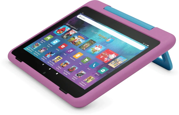 Amazon Fire HD 8 KFRAPWI 2024, ohne Werbung, rosa/blau, 32GB, Löwen-Design, Kids Pro Edition