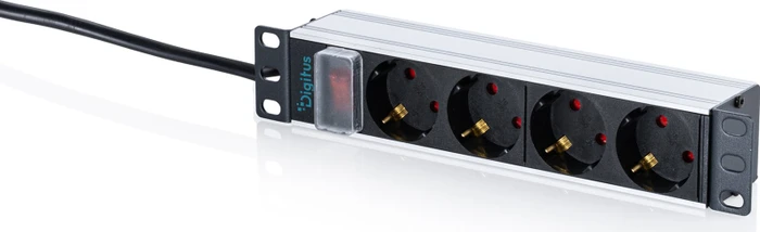 Digitus 10" Steckdosenleiste, mit Schalter, 1HE, 4-fach, 250V, grau, 2m