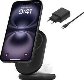 Belkin BoostCharge Magnetische, einklappbare, kabellose 2-in-1-Ladestation mit Qi2 (15W) schwarz