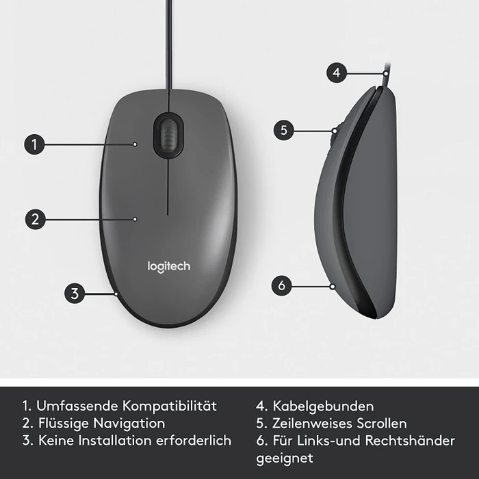 Logitech M100 Refresh 2022 Optical Mouse grau, USB