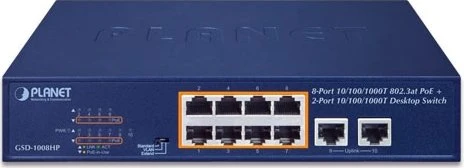 Planet GSD Rackmount Gigabit Switch, 10x RJ-45, 120W PoE+