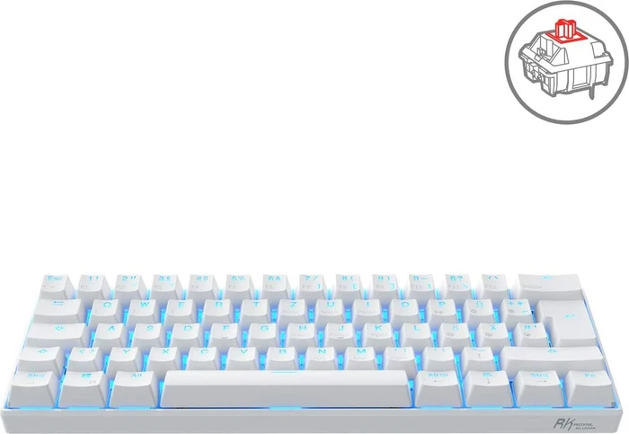 RK Royal Kludge RK61 60% Wireless, weiß, LEDs blau, Kailh RED, USB/Bluetooth, DE