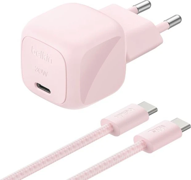 Belkin BoostCharge USB-C-Ladegerät + USB-C/USB-C-Kabel (30W) rosa