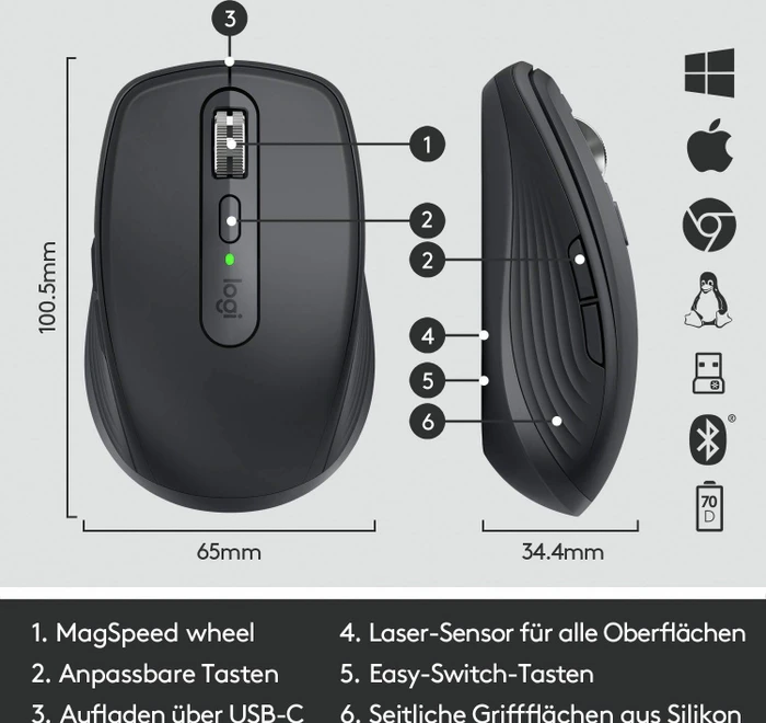 Logitech MX Anywhere 3 Graphite, schwarz, USB/Bluetooth