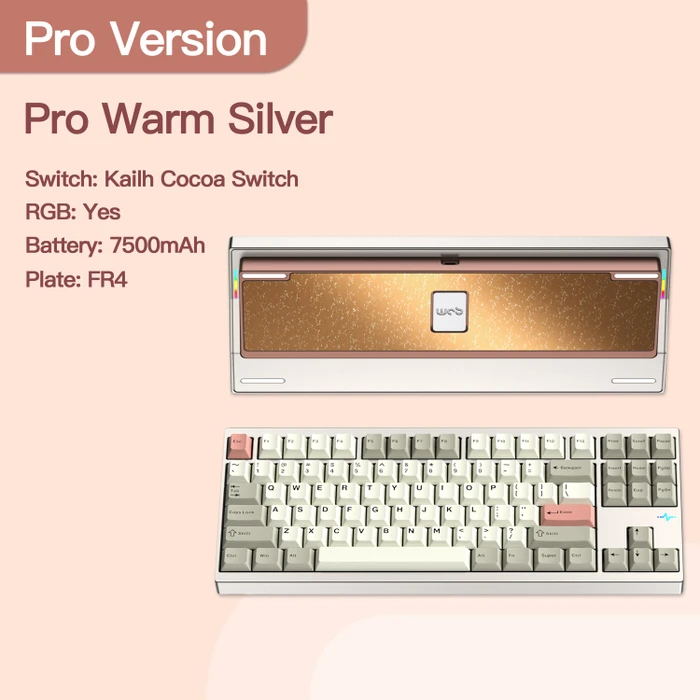 Wobkey Crush 80 Reboot Pro, Warm Silver, LEDs RGB, Kailh Cocoa, USB/Bluetooth, US