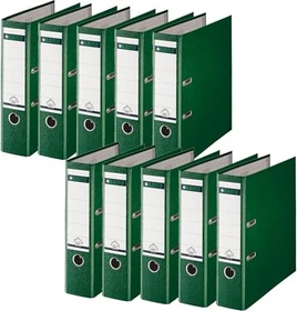 Leitz Qualitäts Ordner 2-Ring 180° Plastik, 80mm, A4, grün, 10er-Pack
