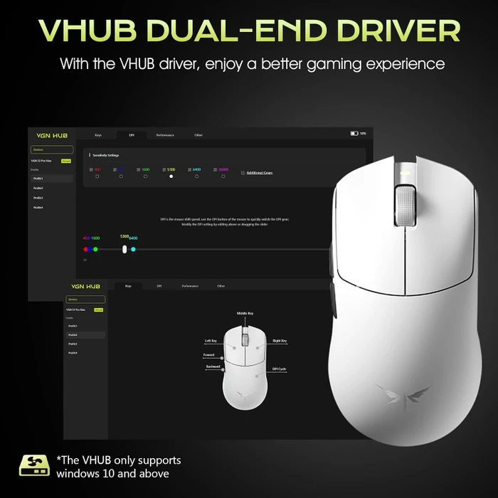 VGN Dragonfly F2 Pro Max 8KHz Wireless Gaming Maus, weiß, USB/Bluetooth