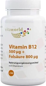 vitaworld Vitamin B12 500 µg + Folsäure Kapseln, 180 Stück