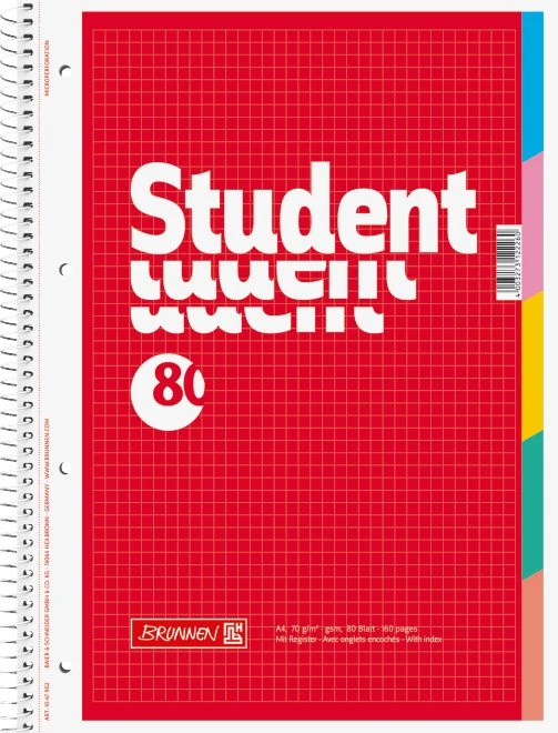 Brunnen Student Collegeblock, A4, kariert, rot, 80 Blatt (1067902)