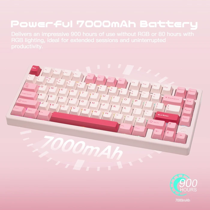 Wobkey Rainy 75 Pro, rosa, LEDs RGB, Kailh Cocoa, USB/Bluetooth, US