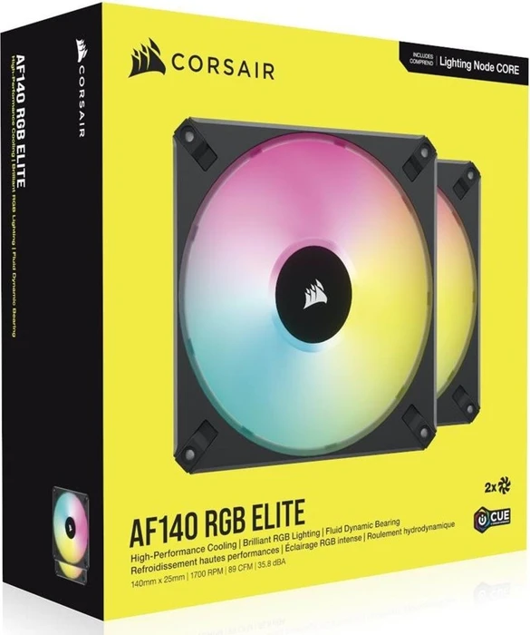 Corsair AF Series iCUE AF140 RGB Elite Dual Fan Kit, schwarz, LED-Steuerung, 140mm, 2er-Pack