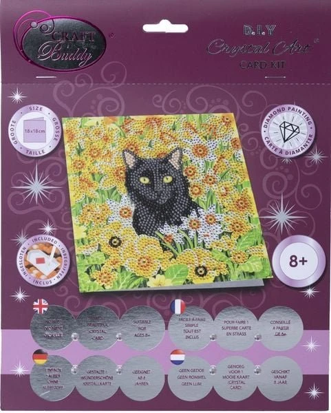 Craft Buddy Crystal Art Card Kit Cat Amongst the Flowers
