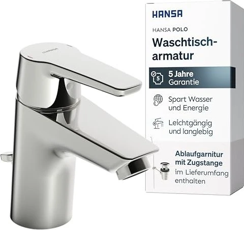 Hansa HansaPolo Waschbeckenarmatur mit Ablauffernbedienung/Anschluss über flexible Druckschläuche chrom