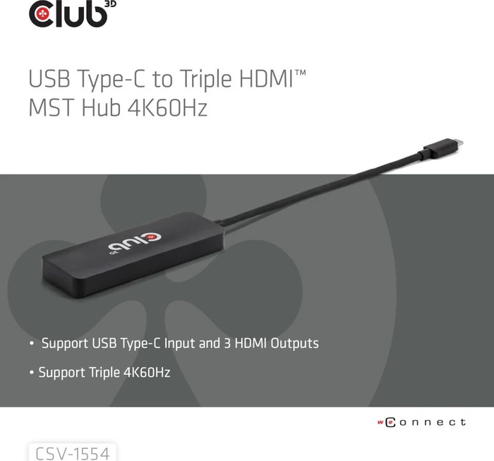 Club 3D Multi Stream Transport MST Hub, USB-C mit DisplayPort 2.1 auf 3x HDMI Adapter