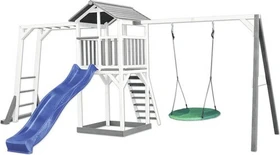 Axi Spielturm Beach Tower mit Klettergerüst, Rutsche und Nestschaukel weiß/grau/blau
