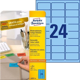 Avery-Zweckform Ordneretiketten, 63.5x33.9mm, ablösbar, blau, 20 Blatt (480 Etiketten)