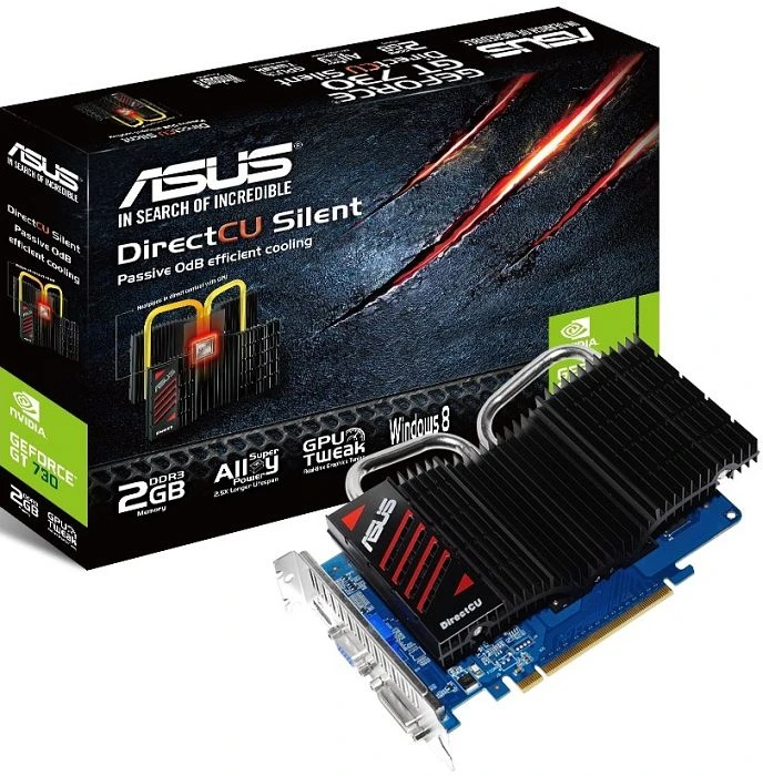 ASUS GeForce GT 730 Silent, GT730-DCSL-2GD3 DirectCU Silent, 2GB DDR3, VGA, DVI, HDMI