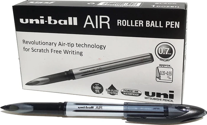 Uni-Ball AIR Medium UBA-188-L Tintenroller (Mine) schwarz/silber, 12er-Pack