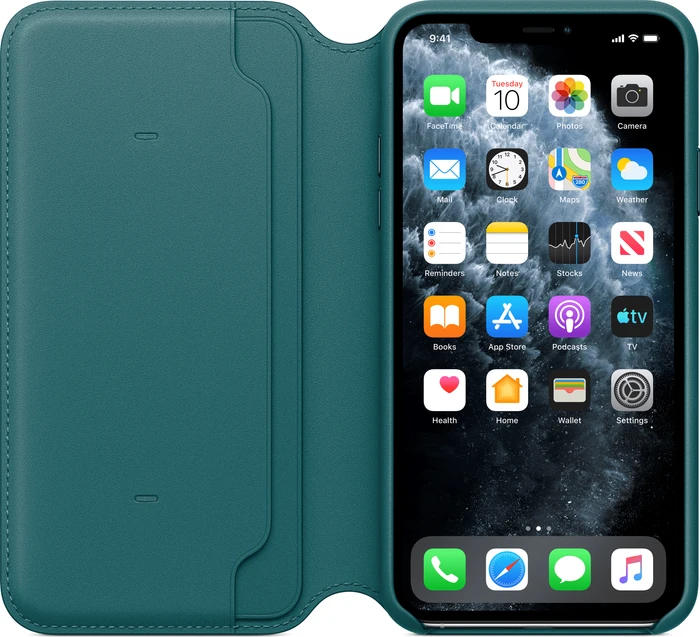 Apple Leder Folio Case für iPhone 11 Pro Max pfauenblau
