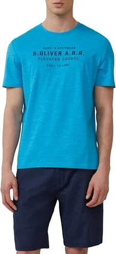 s.Oliver Melange Logo-Schriftzug T-Shirt kurzarm pastelltürkis (Herren)