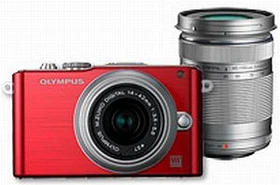 Olympus PEN E-PL3 rot mit Objektiv M.Zuiko digital 14-42mm 3.5-5.6 II und M.Zuiko digital ED 40-150mm 4.0-5.6