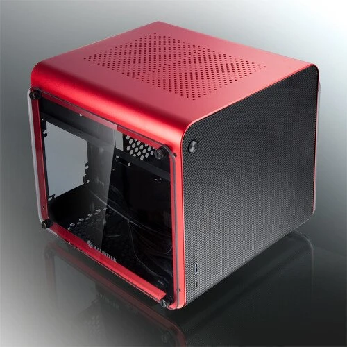 Raijintek Metis Evo TGS, rot/schwarz, Glasfenster, Mini-ITX