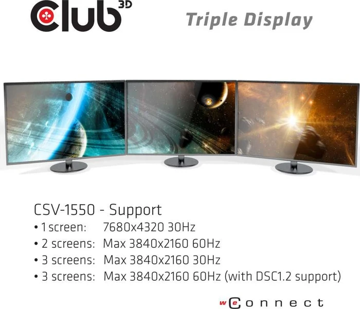Club 3D Multi Stream Transport MST Hub, USB-C 3.0 auf 3x DisplayPort 1.4 Adapter