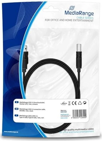 MediaRange USB 2.0 Anschlusskabel Stecker A auf Stecker B 1.8m schwarz