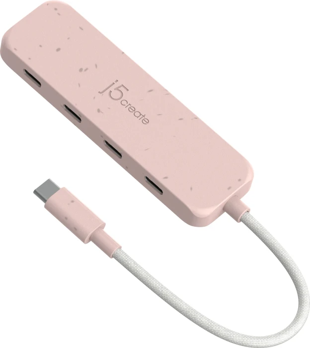 j5create Eco-Friendly 4-in-1 USB-C Hub rosa, 4x USB-C 3.1, USB-C 3.1 [Stecker]