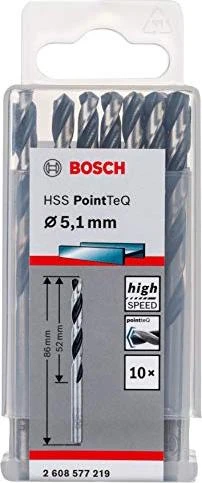 Bosch Professional HSS PointTeQ Spiralbohrer, 5.1x52x86mm, 10 Stück