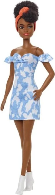 Mattel Barbie - Fashionistas Barbie im schulterfreien Jeans-Kleid mit Bandana