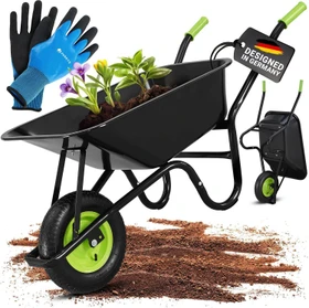 Juskys Schubkarre Garden verzinkt mit Handschuhen 100l schwarz
