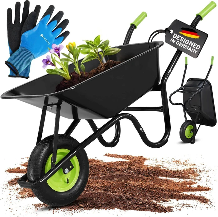 Juskys Schubkarre Garden verzinkt mit Handschuhen 100l schwarz