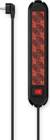 Hama Steckdosenleiste mit Schalter, 6-fach, Wandmontage, 1.5m, schwarz/rot