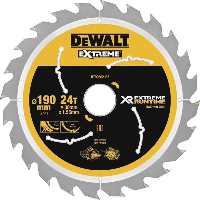 DeWalt DT99562 Extreme Kreissägeblatt 24Z, 190x1.55x30mm, 1 Stück