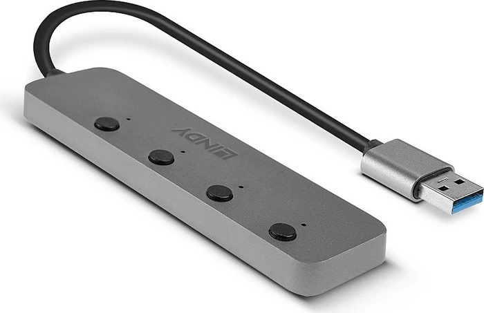 Lindy 4 Port USB-Hub mit Ein-/Aus-Schaltern, USB-C 3.0 [Stecker]