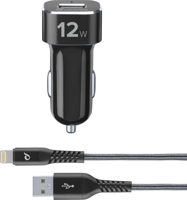 Cellularline Extreme Car Charger Kit 12W Fast Charge Lightning schwarz