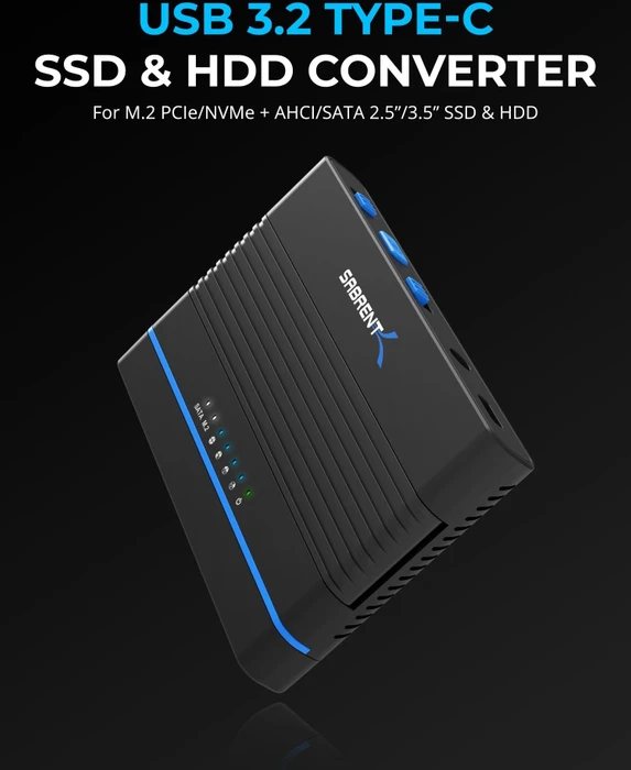 Sabrent PCIe NVMe + 2.5/3.5" SSD/HDD Converter, M.2 Dockingstation mit Klon-Funktion, USB-C 3.1