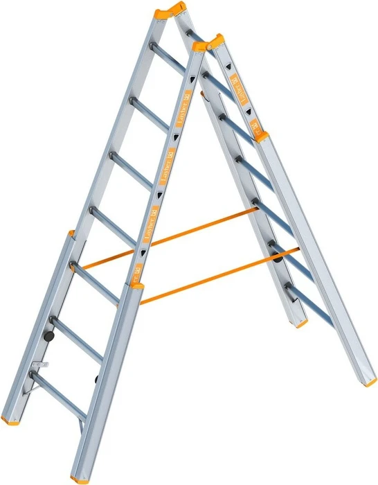 Layher Topic 1061 Alu 2-tlg. Stufen-Stehleiter, 2x 7 Stufen