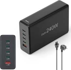 Hama USB-Ladestation 5 Ports GaN Schnellladegerät 4x USB-C 1x USB-A PD 240W schwarz