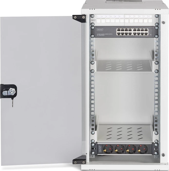 Digitus Professional SoHo Pro Line 10" Wandgehäuse SET 12HE, unmontiert, Sicherheitsglastür, IP20, RAL 7035, 300mm tief