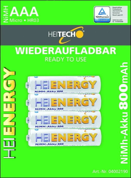 Heitech HeiEnergy Akku Micro AAA NiMH 800mAh, 4er-Pack (04002190)