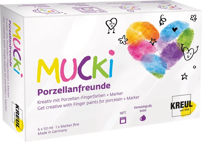 Kreul Mucki Porzellan-Fingerfarbe, 7 Farben, 50ml, 7er-Set