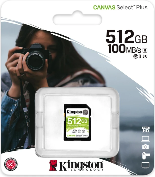 Kingston Canvas Select Plus Gen3 R100/W85 512GB, UHS-I U3, Class 10